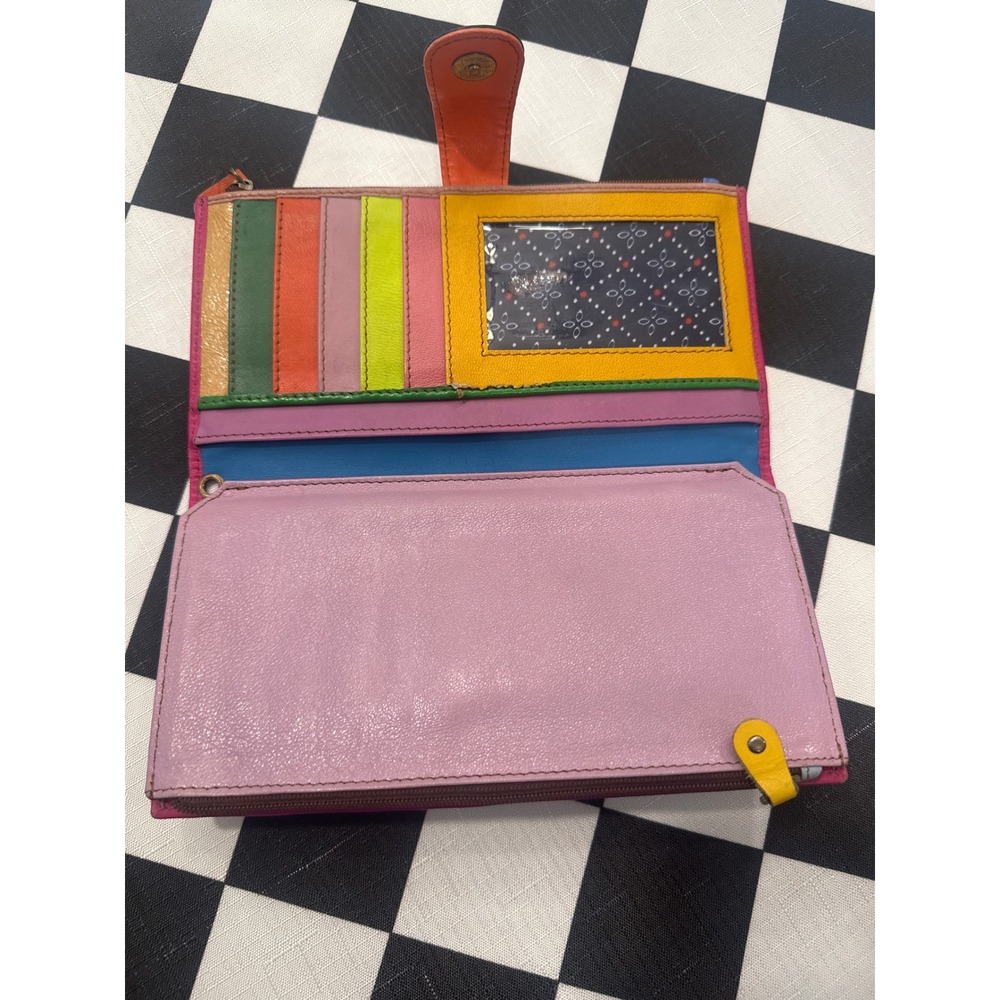 Leopard Print Calf Hair Rainbow Leather Trifold Wallet Multi Color Clutch fairy - Picture 4 of 6